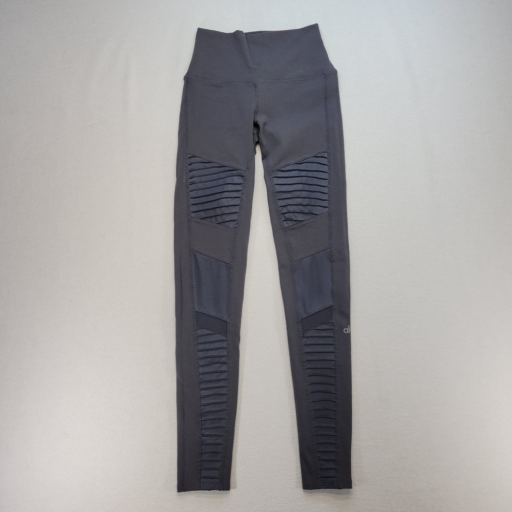 Alo Yoga Moto Leggings Womens XS Gray Mesh 7/8‎ Athletic Athleisure